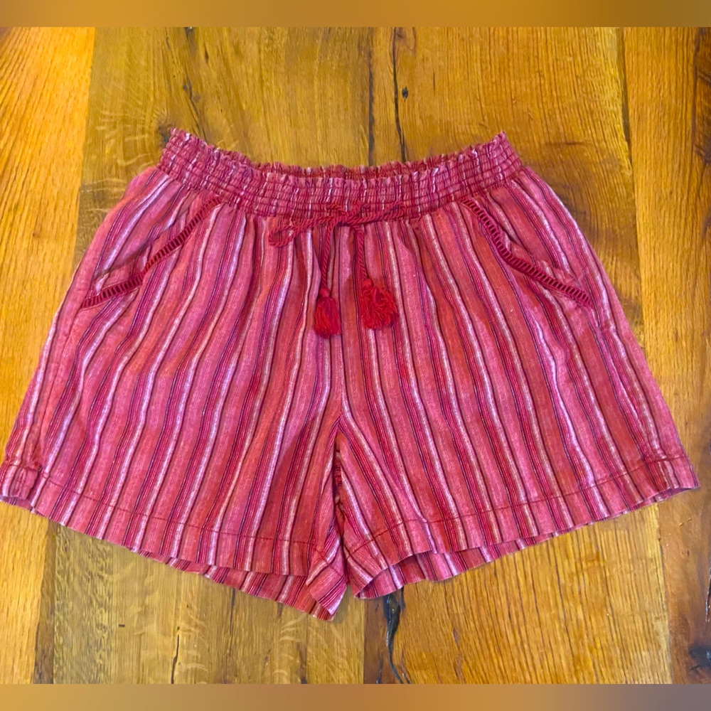 Briggs Linen Blend Super Cool and Comfy Crimson Red Striped Shorts, Size XL